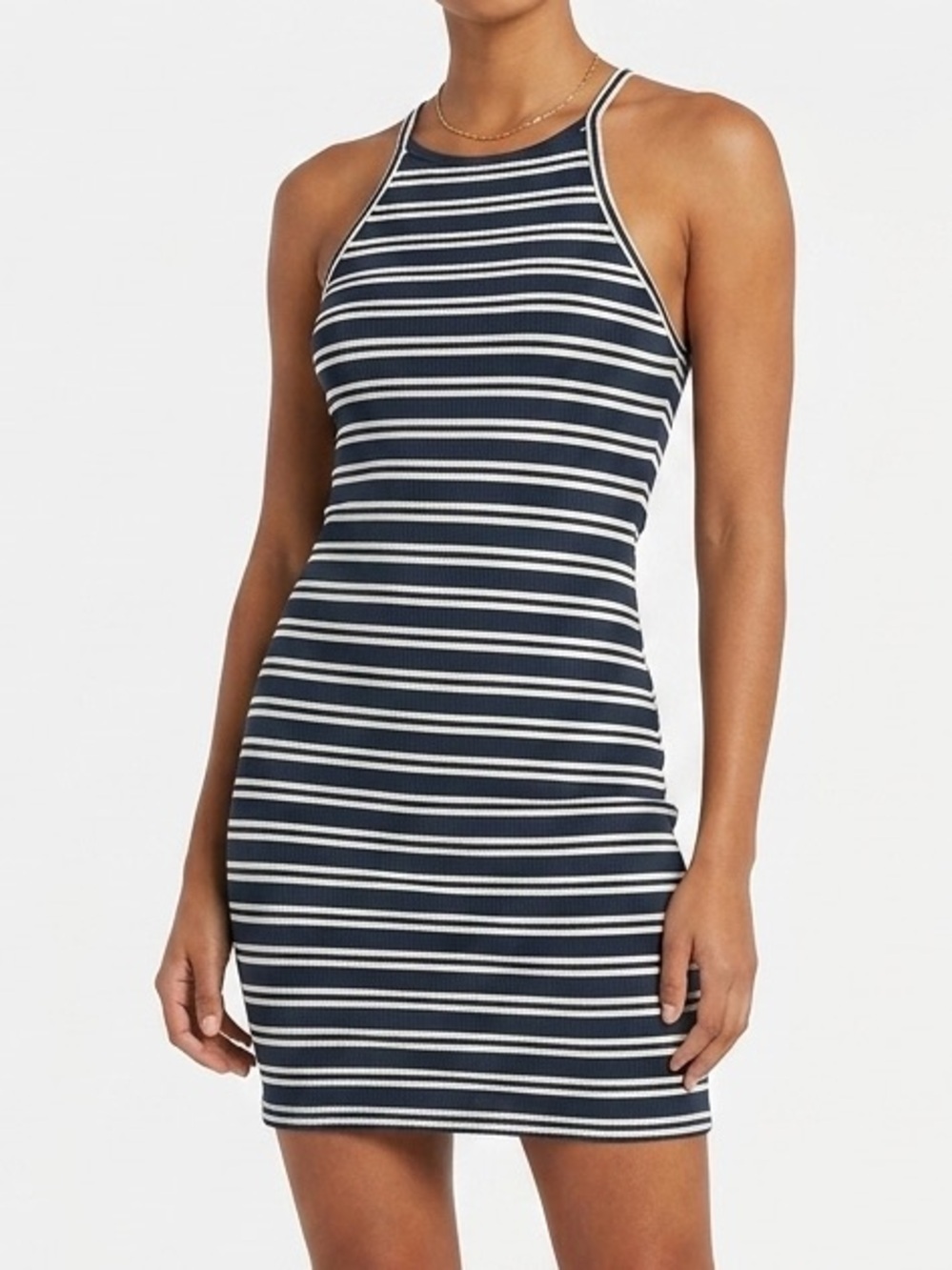 Ambiance Navy and White Striped Halter Midi Dress